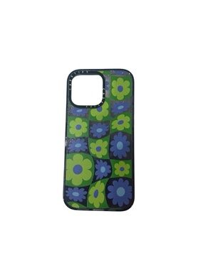 Casetify Green and Blue Floral Checkered Phone Case iPhone 16 Pro Max